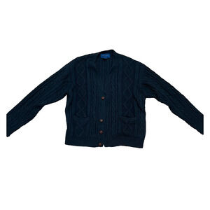 TownCraft Cardigan Men's Medium Vintage Navy Cable Knit Fisherman GrandpaCore